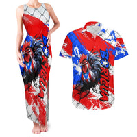 Boricua Pride Rooster Flag Puerto Rico Couples Matching Tank Maxi Dress and Hawaiian Shirt