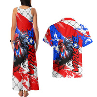 Boricua Pride Rooster Flag Puerto Rico Couples Matching Tank Maxi Dress and Hawaiian Shirt