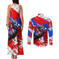 Boricua Pride Rooster Flag Puerto Rico Couples Matching Tank Maxi Dress and Long Sleeve Button Shirt
