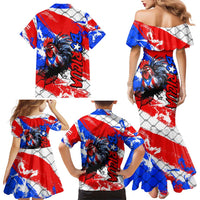 Boricua Pride Rooster Flag Puerto Rico Family Matching Mermaid Dress and Hawaiian Shirt
