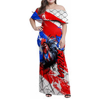 Boricua Pride Rooster Flag Puerto Rico Family Matching Off Shoulder Maxi Dress and Hawaiian Shirt