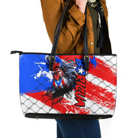 Boricua Pride Rooster Flag Puerto Rico Leather Tote Bag