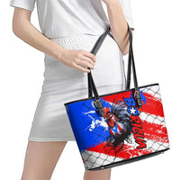 Boricua Pride Rooster Flag Puerto Rico Leather Tote Bag