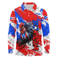Boricua Pride Rooster Flag Puerto Rico Long Sleeve Polo Shirt