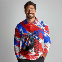 Boricua Pride Rooster Flag Puerto Rico Long Sleeve Polo Shirt