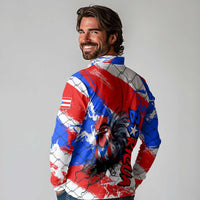Boricua Pride Rooster Flag Puerto Rico Long Sleeve Polo Shirt
