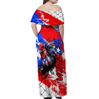 Boricua Pride Rooster Flag Puerto Rico Off Shoulder Maxi Dress