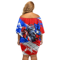 Boricua Pride Rooster Flag Puerto Rico Off Shoulder Short Dress