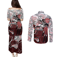 Haida Orca and Eagle Battle Couples Matching Puletasi and Long Sleeve Button Shirt Canada Pacific Northwest Tribal Art