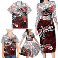 Haida Orca and Eagle Battle Family Matching Long Sleeve Bodycon Dress and Hawaiian Shirt Canada Pacific Northwest Tribal Art