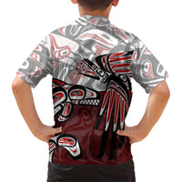 Haida Orca and Eagle Battle Family Matching Off Shoulder Short Dress and Hawaiian Shirt Canada Pacific Northwest Tribal Art