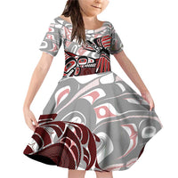 Haida Orca and Eagle Battle Family Matching Off Shoulder Short Dress and Hawaiian Shirt Canada Pacific Northwest Tribal Art