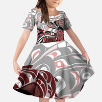 Haida Orca and Eagle Battle Family Matching Short Sleeve Bodycon Dress and Hawaiian Shirt Canada Pacific Northwest Tribal Art