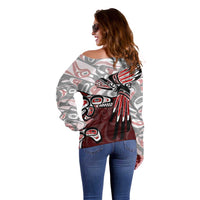 Haida Orca and Eagle Battle Off Shoulder Sweater Canada Pacific Northwest Tribal Art