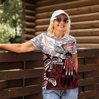 Haida Orca and Eagle Battle Women Polo Shirt Canada Pacific Northwest Tribal Art