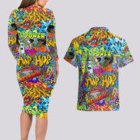 Hip Hop Graffiti Art Couples Matching Long Sleeve Bodycon Dress and Hawaiian Shirt Black Power - Wonder Print Shop