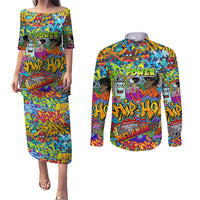 Hip Hop Graffiti Art Couples Matching Puletasi Dress and Long Sleeve Button Shirts Black Power - Wonder Print Shop