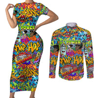 Hip Hop Graffiti Art Couples Matching Short Sleeve Bodycon Dress and Long Sleeve Button Shirts Black Power - Wonder Print Shop