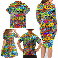 Hip Hop Graffiti Art Family Matching Long Sleeve Bodycon Dress and Hawaiian Shirt Black Power - Wonder Print Shop