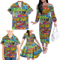 Hip Hop Graffiti Art Family Matching Off Shoulder Long Sleeve Dress and Hawaiian Shirt Black Power - Wonder Print Shop