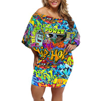 Hip Hop Graffiti Art Family Matching Off Shoulder Short Dress and Hawaiian Shirt Black Power - Wonder Print Shop