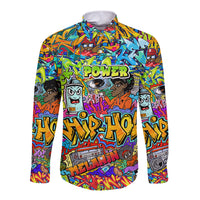 Hip Hop Graffiti Art Long Sleeve Button Shirt Black Power - Wonder Print Shop