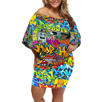 Hip Hop Graffiti Art Off Shoulder Short Dress Black Power - Wonder Print Shop