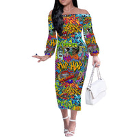 Hip Hop Graffiti Art Off The Shoulder Long Sleeve Dress Black Power - Wonder Print Shop