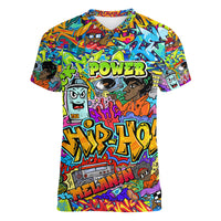 Hip Hop Graffiti Art Women V Neck T Shirt Black Power - Wonder Print Shop