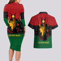 Personalized Queen In Pan-African Colors Couples Matching Long Sleeve Bodycon Dress and Hawaiian Shirt Egyptian Beautiful Goddess - Wonder Print Shop