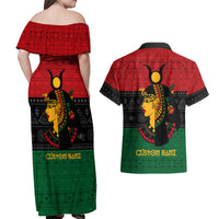 Personalized Queen In Pan-African Colors Couples Matching Off Shoulder Maxi Dress and Hawaiian Shirt Egyptian Beautiful Goddess - Wonder Print Shop