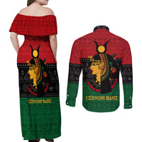 Personalized Queen In Pan-African Colors Couples Matching Off Shoulder Maxi Dress and Long Sleeve Button Shirt Egyptian Beautiful Goddess - Wonder Print Shop