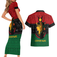 Personalized Queen In Pan-African Colors Couples Matching Short Sleeve Bodycon Dress and Hawaiian Shirt Egyptian Beautiful Goddess - Wonder Print Shop