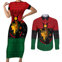 Personalized Queen In Pan-African Colors Couples Matching Short Sleeve Bodycon Dress and Long Sleeve Button Shirt Egyptian Beautiful Goddess - Wonder Print Shop