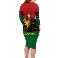 Personalized Queen In Pan-African Colors Family Matching Long Sleeve Bodycon Dress and Hawaiian Shirt Egyptian Beautiful Goddess - Wonder Print Shop