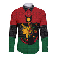 Personalized Queen In Pan-African Colors Long Sleeve Button Shirt Egyptian Beautiful Goddess - Wonder Print Shop