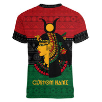Personalized Queen In Pan-African Colors Women V Neck T Shirt Egyptian Beautiful Goddess - Wonder Print Shop