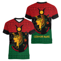 Personalized Queen In Pan-African Colors Women V Neck T Shirt Egyptian Beautiful Goddess - Wonder Print Shop