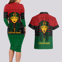 Personalized Pharaoh In Pan-African Colors Couples Matching Long Sleeve Bodycon Dress and Hawaiian Shirt Ancient Egypt - Wonder Print Shop
