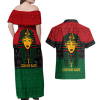 Personalized Pharaoh In Pan-African Colors Couples Matching Off Shoulder Maxi Dress and Hawaiian Shirt Ancient Egypt - Wonder Print Shop