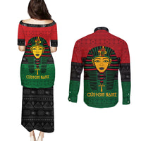 Personalized Pharaoh In Pan-African Colors Couples Matching Puletasi and Long Sleeve Button Shirt Ancient Egypt - Wonder Print Shop