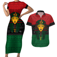 Personalized Pharaoh In Pan-African Colors Couples Matching Short Sleeve Bodycon Dress and Hawaiian Shirt Ancient Egypt - Wonder Print Shop