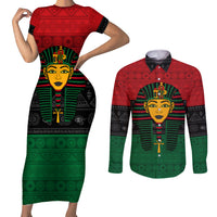 Personalized Pharaoh In Pan-African Colors Couples Matching Short Sleeve Bodycon Dress and Long Sleeve Button Shirt Ancient Egypt - Wonder Print Shop