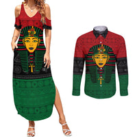 Personalized Pharaoh In Pan-African Colors Couples Matching Summer Maxi Dress and Long Sleeve Button Shirt Ancient Egypt - Wonder Print Shop