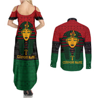 Personalized Pharaoh In Pan-African Colors Couples Matching Summer Maxi Dress and Long Sleeve Button Shirt Ancient Egypt - Wonder Print Shop