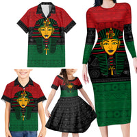 Personalized Pharaoh In Pan-African Colors Family Matching Long Sleeve Bodycon Dress and Hawaiian Shirt Ancient Egypt - Wonder Print Shop