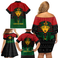 Personalized Pharaoh In Pan-African Colors Family Matching Off Shoulder Short Dress and Hawaiian Shirt Ancient Egypt - Wonder Print Shop