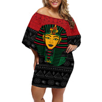 Personalized Pharaoh In Pan-African Colors Family Matching Off Shoulder Short Dress and Hawaiian Shirt Ancient Egypt - Wonder Print Shop