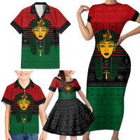 Personalized Pharaoh In Pan-African Colors Family Matching Short Sleeve Bodycon Dress and Hawaiian Shirt Ancient Egypt - Wonder Print Shop