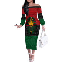 Personalized Pharaoh In Pan-African Colors Off The Shoulder Long Sleeve Dress Ancient Egypt - Wonder Print Shop